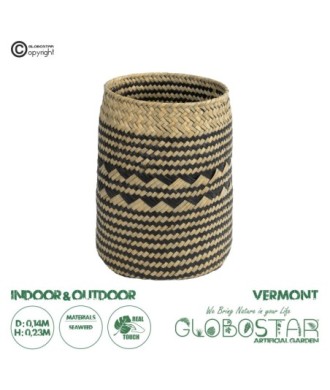 GloboStar® Artificial Garden VERMONT 20586 Διακοσμητικό Πλεκτό Καλάθι - Κασπώ Γλάστρα - Flower Pot Καφέ με Μαύρο Φ14 x Υ23cm